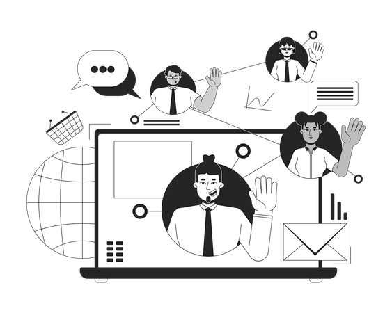 Remote digital marketing team working together  Illustration