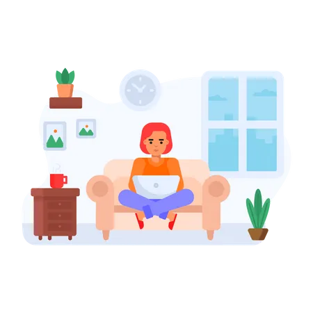 A Remote Employee Sitting On A Couch Easy To Work Position Flat Illustration Illustration