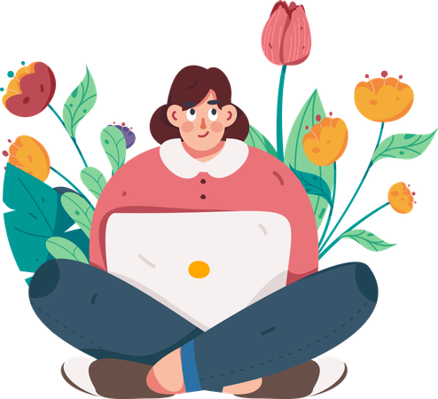 Remote employee working as freelancer  Illustration