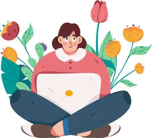 Remote employee working as freelancer  Illustration