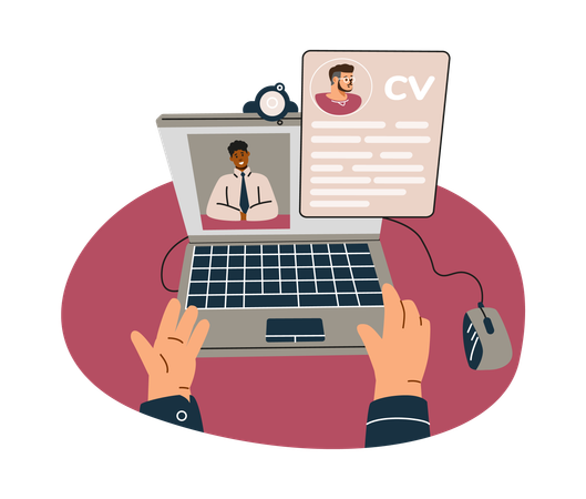 Remote job interview on laptop screen  Illustration