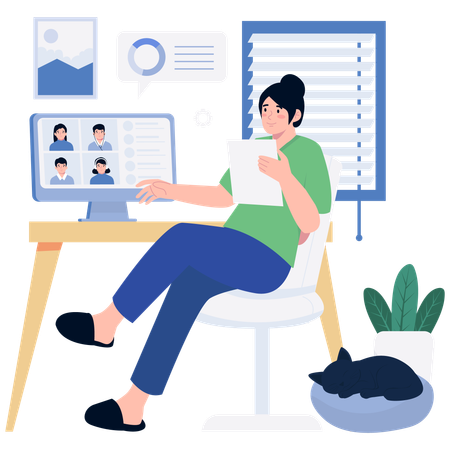 Remote Meeting with Colleagues  Illustration