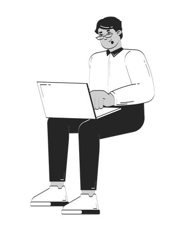 Remote office worker using laptop  Illustration