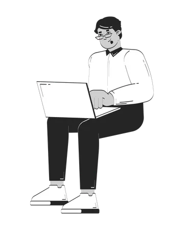 Remote office worker using laptop  Illustration