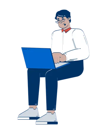 Remote office worker using laptop  Illustration