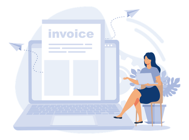 Remote payroll concept, Freelancer filling invoice, distance job payroll, flat vector modern illustration  Illustration