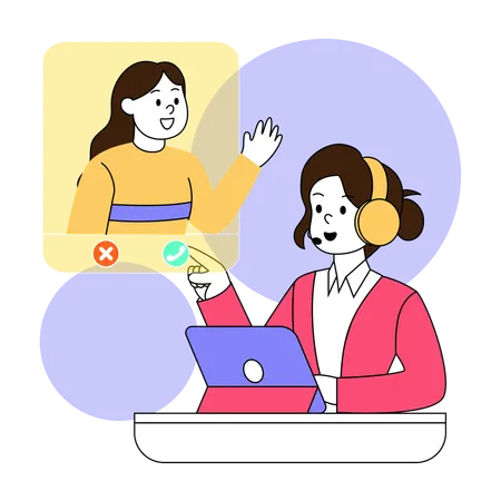 This Illustration Showcases A Remote Support Specialist Interacting With A Client Through Video Chat Emphasizing The Ease And Efficiency Of Online Customer Service Illustration