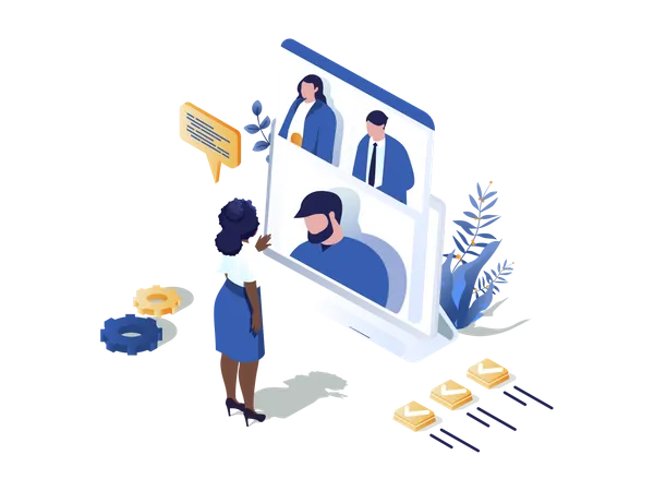 Remote Team Concept 3 D Isometric Web Scene People Discussing Work Tasks And Talking In Group Video Call Programm Colleagues Communicates Online Vector Illustration In Isometry Graphic Design Illustration