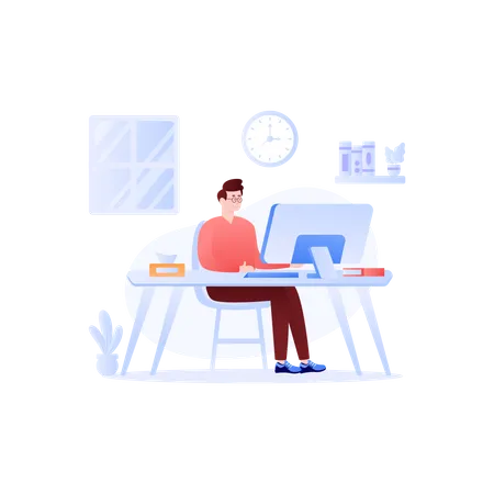 Person Doing Remote Work Flat Illustration イラスト