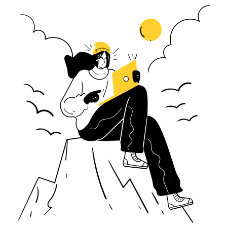 Remote Work from a Mountain View  Illustration