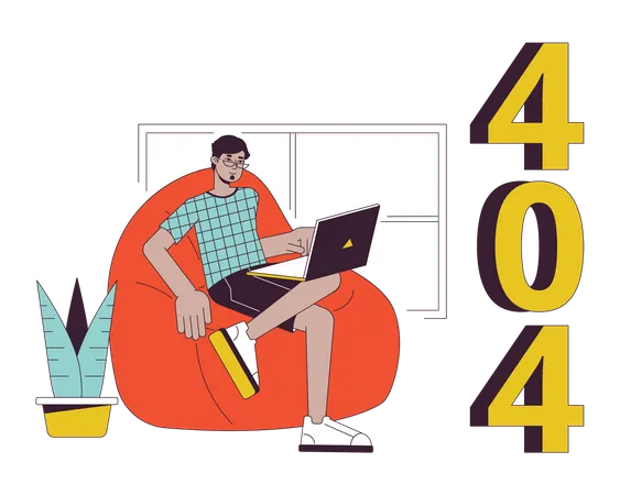 Remote Work From Home Error 404 Flash Message Freelancer At Cozy Home Office Empty State Ui Design Page Not Found Popup Cartoon Image Vector Flat Illustration Concept On White Background Illustration