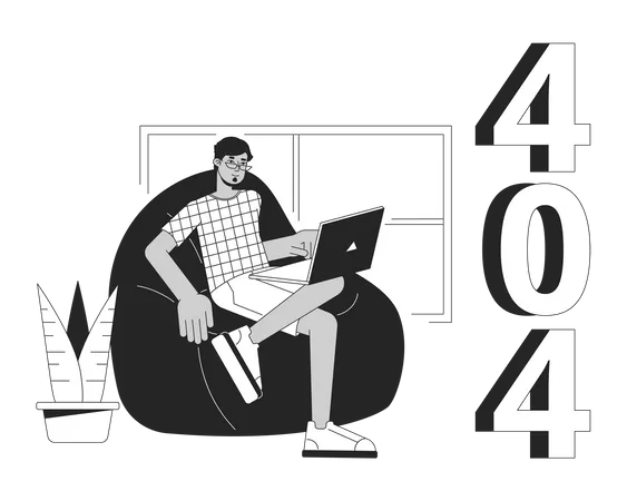 Remote Work From Home Black White Error 404 Flash Message Freelancer At Home Office Monochrome Empty State Ui Design Page Not Found Popup Cartoon Image Vector Flat Outline Illustration Concept Illustration