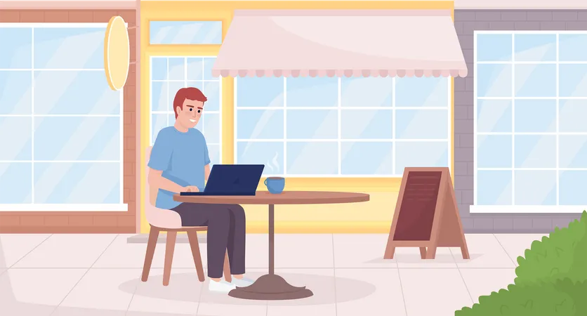 Remote worker on coffee shop terrace Illustration