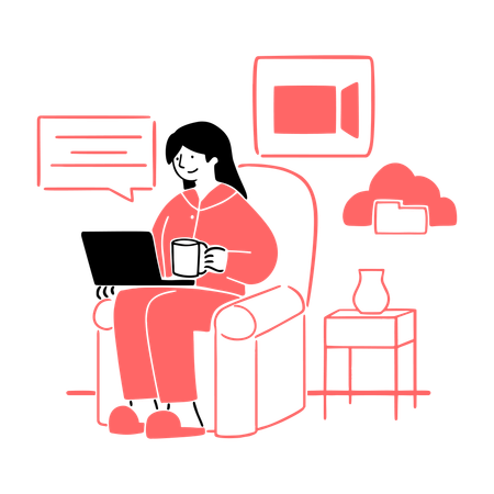 Remote Worker with Laptop on Sofa  Illustration