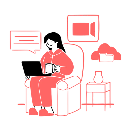 Remote Worker with Laptop on Sofa  Illustration