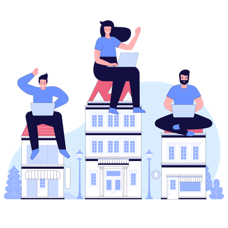Remote workers working from home  Illustration