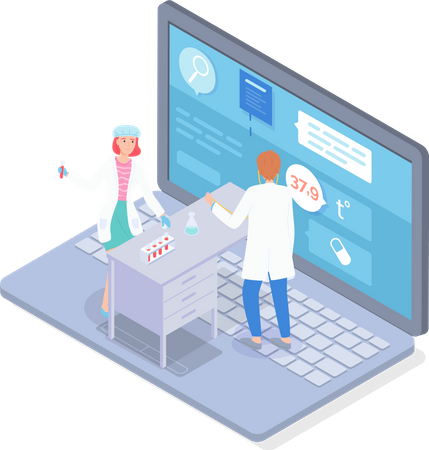 Remotely doctor consultation via laptop  Illustration