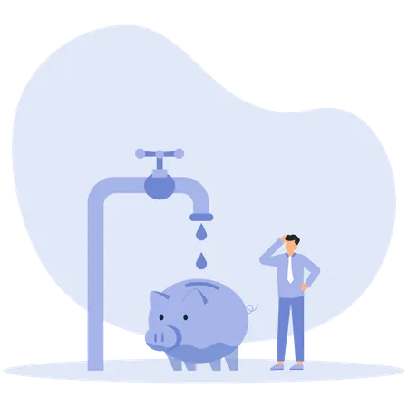 Remplissage d'eau avec tirelire et concept d'économie d'eau et de protection de l'environnement  Illustration