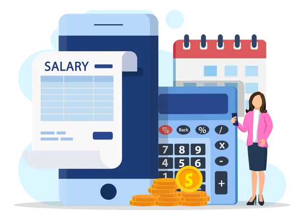 Salary Vector Concept Online Income Calculate And Automatic Payment Calendar Pay Date Employee Wages Concept イラスト