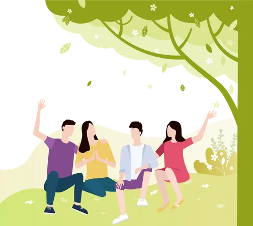 Un ami se retrouve dans un parc  Illustration