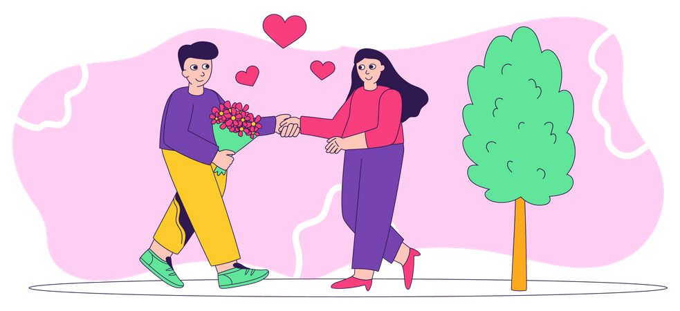 Couple romantique se rencontrant  Illustration