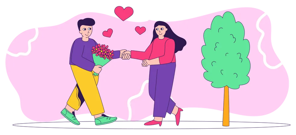 Couple romantique se rencontrant  Illustration