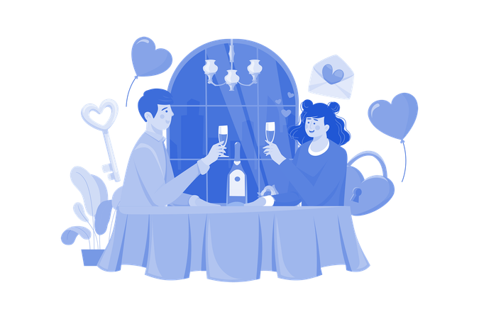 Couple datant dans un restaurant  Illustration