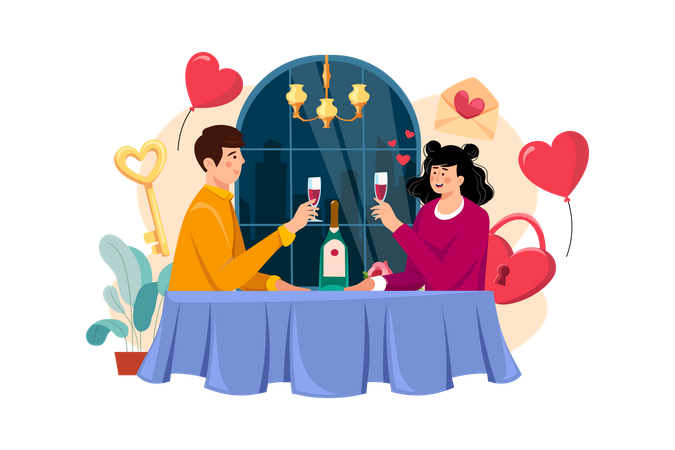 Couple datant dans un restaurant  Illustration