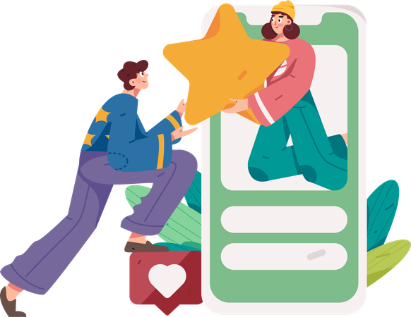 Rencontre de couple sur une application en ligne  Illustration