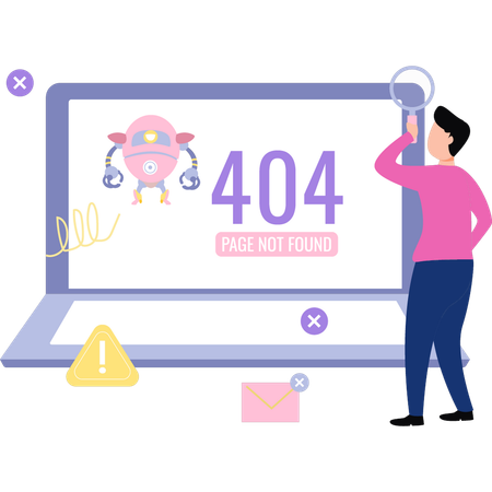 Un homme rencontre une page d'erreur 404  Illustration