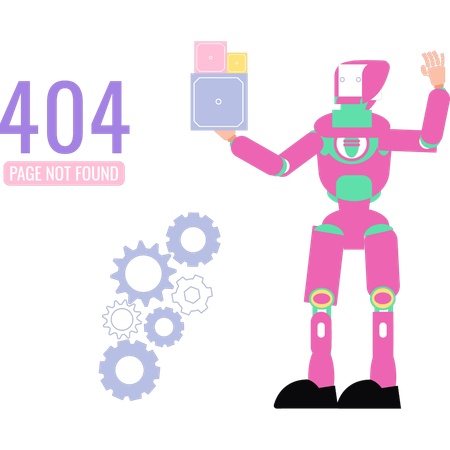 Un robot humanoïde rencontre une page d'erreur 404  Illustration