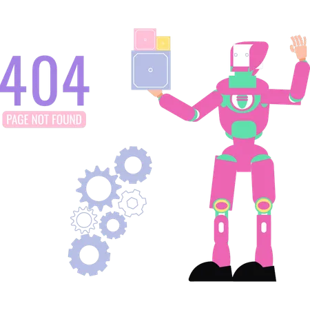 Un robot humanoïde rencontre une page d'erreur 404  Illustration