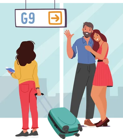 Les parents et la fille se rencontrent à l'aéroport  Illustration