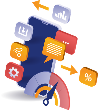 Rendimiento de las aplicaciones de tecnología de teléfonos inteligentes  Ilustración