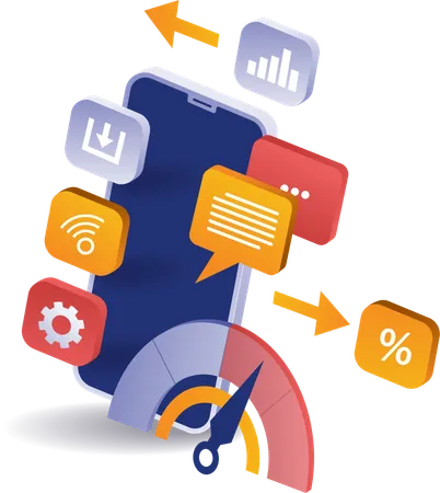 Rendimiento de las aplicaciones de tecnología de teléfonos inteligentes  Ilustración