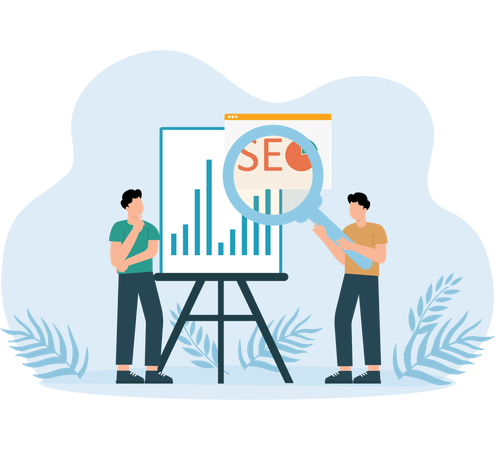 El rendimiento de la optimización SEO analizado por un empresario  Ilustración