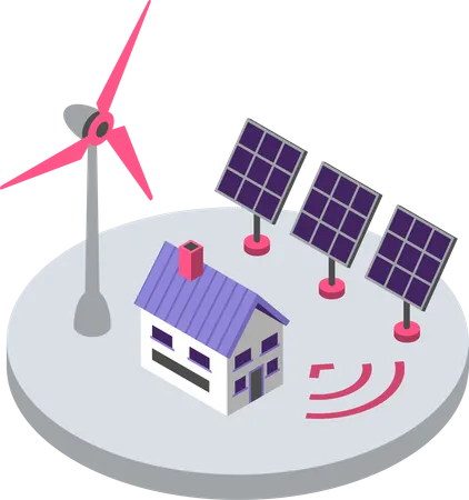 Renewable Energy Isometric Color Vector Illustration Eco Friendly Electricity Source Smart Home Solar Panel And Windmill Wireless Remote Control 3 D Concept Isolated On White Background Illustration