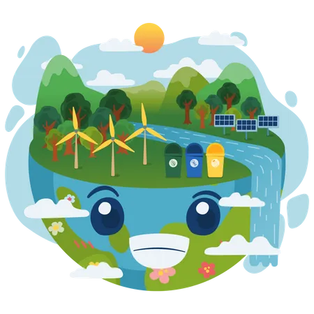 Happy Earth Day Web Banner Of Eco Friendly City And Renewable Energy Concept Help Reduce Global Warming In Cartoon Character Isolated Vector Illustration Illustration