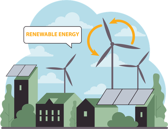Renewable energy is used in home  일러스트레이션