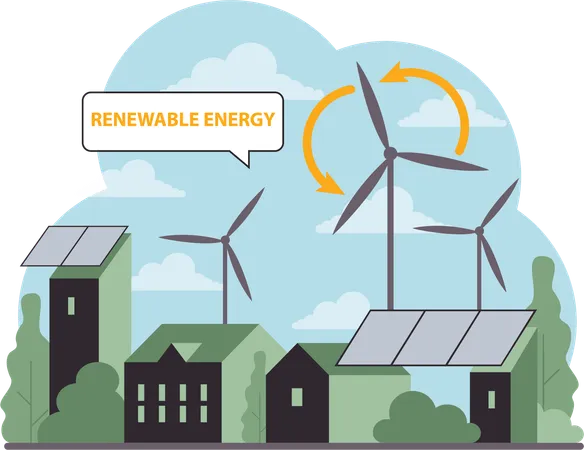 Renewable energy is used in home  Illustration
