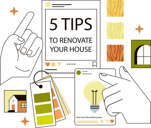 Renovation tips and inspiration in social media  Illustration