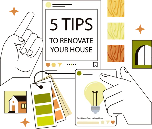 Renovation tips and inspiration in social media  Illustration