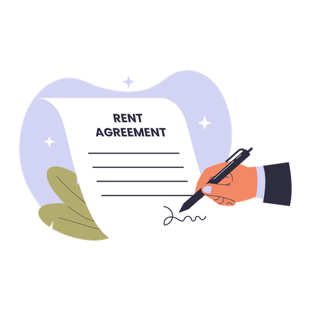 Rental Agreement Signing with Contract Document and Tenant-Landlord  Illustration