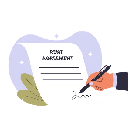 Rental Agreement Signing with Contract Document and Tenant-Landlord  Illustration
