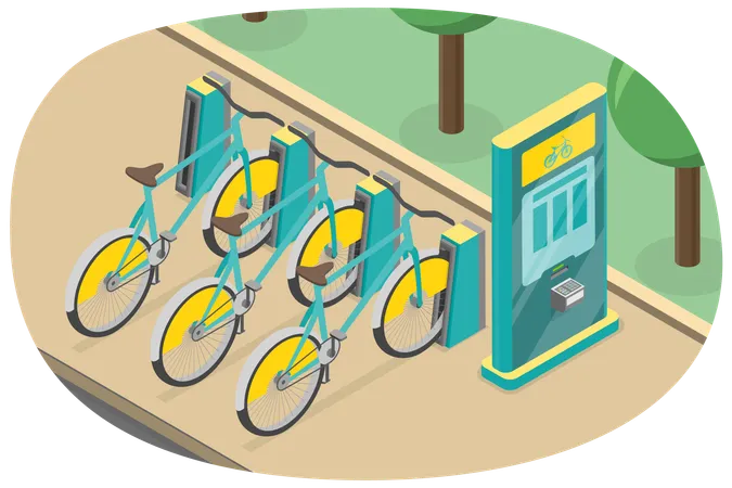 3 D Isometric Flat Vector Illustration Of Rental Bicycles Bike Parking Illustration