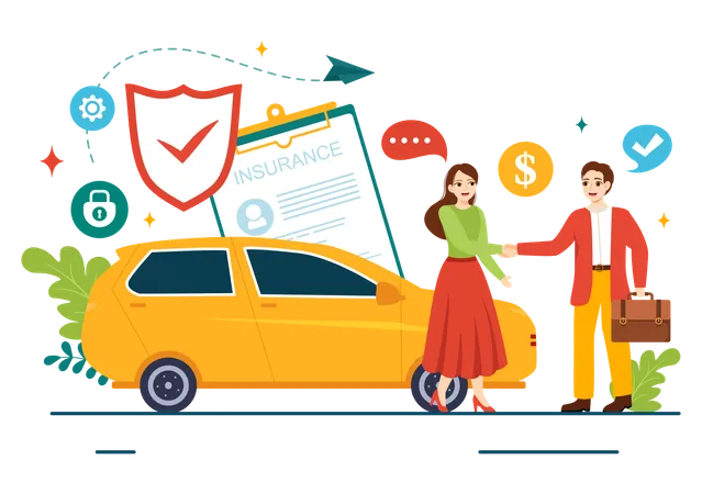 Car Insurance Vector Illustration For Protection For Vehicle Damage And Emergency Risks With Form Document And Cars In Flat Cartoon Background Illustration