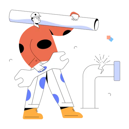 Repairman holding pipe Illustration