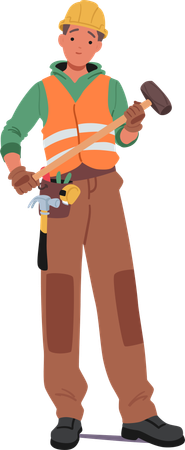 Repair man Gripping Hammer and ready for work  Illustration