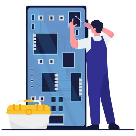 Repair worker working on Chipboard Maintenance  Illustration