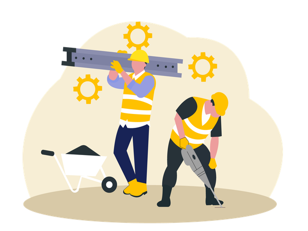 Repair workers working at construction site  Illustration